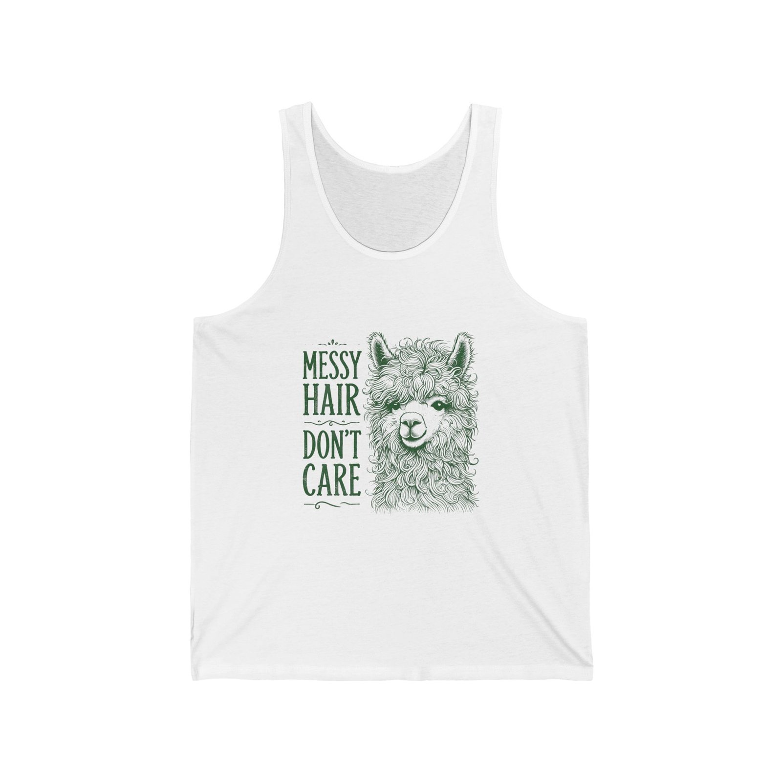 Messy Hair Don’t Care Cute Green Llama Face Illustration - Tank Top