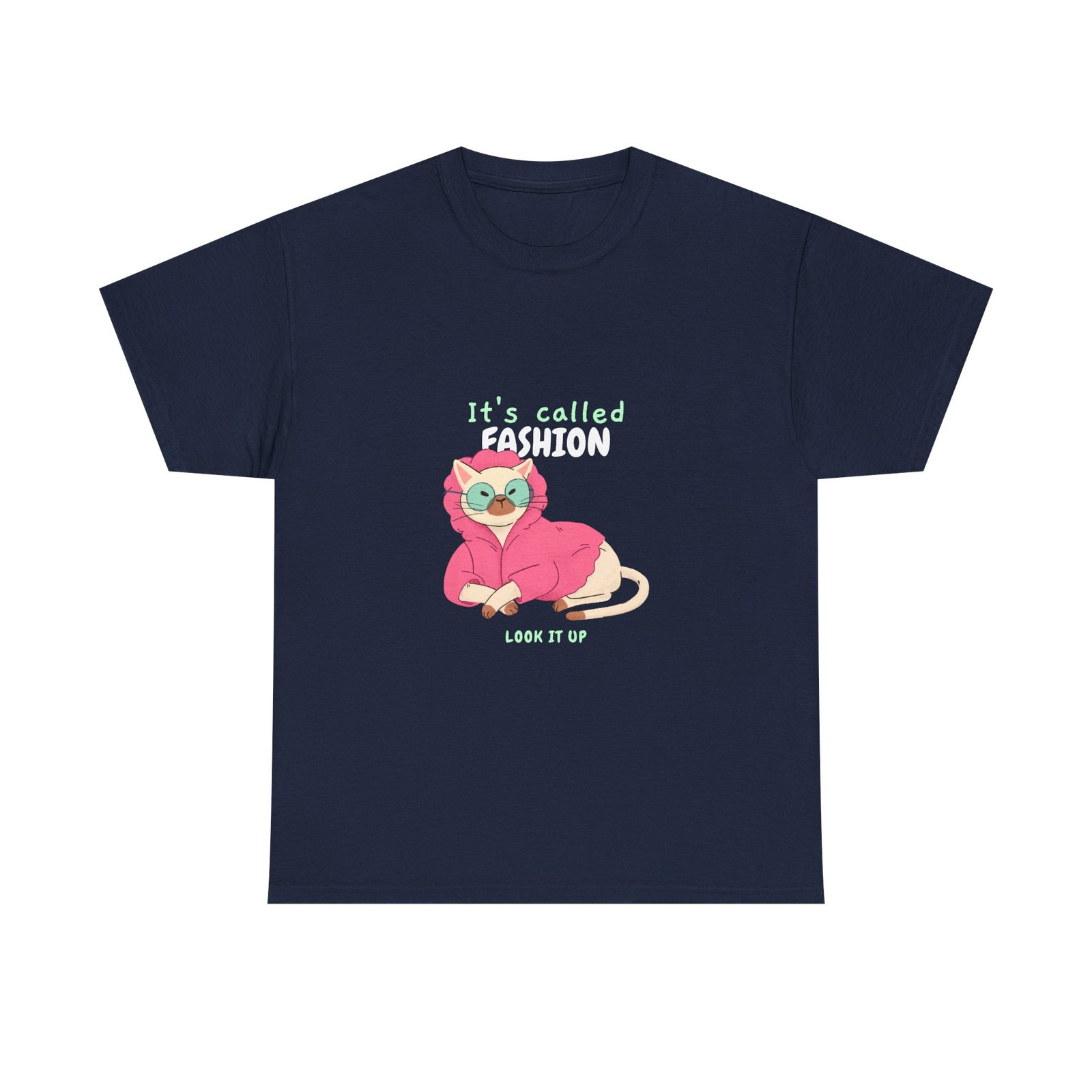 Chic Cat with "It's Called Fashion Look It Up" Typography - T-shirt - Image 9