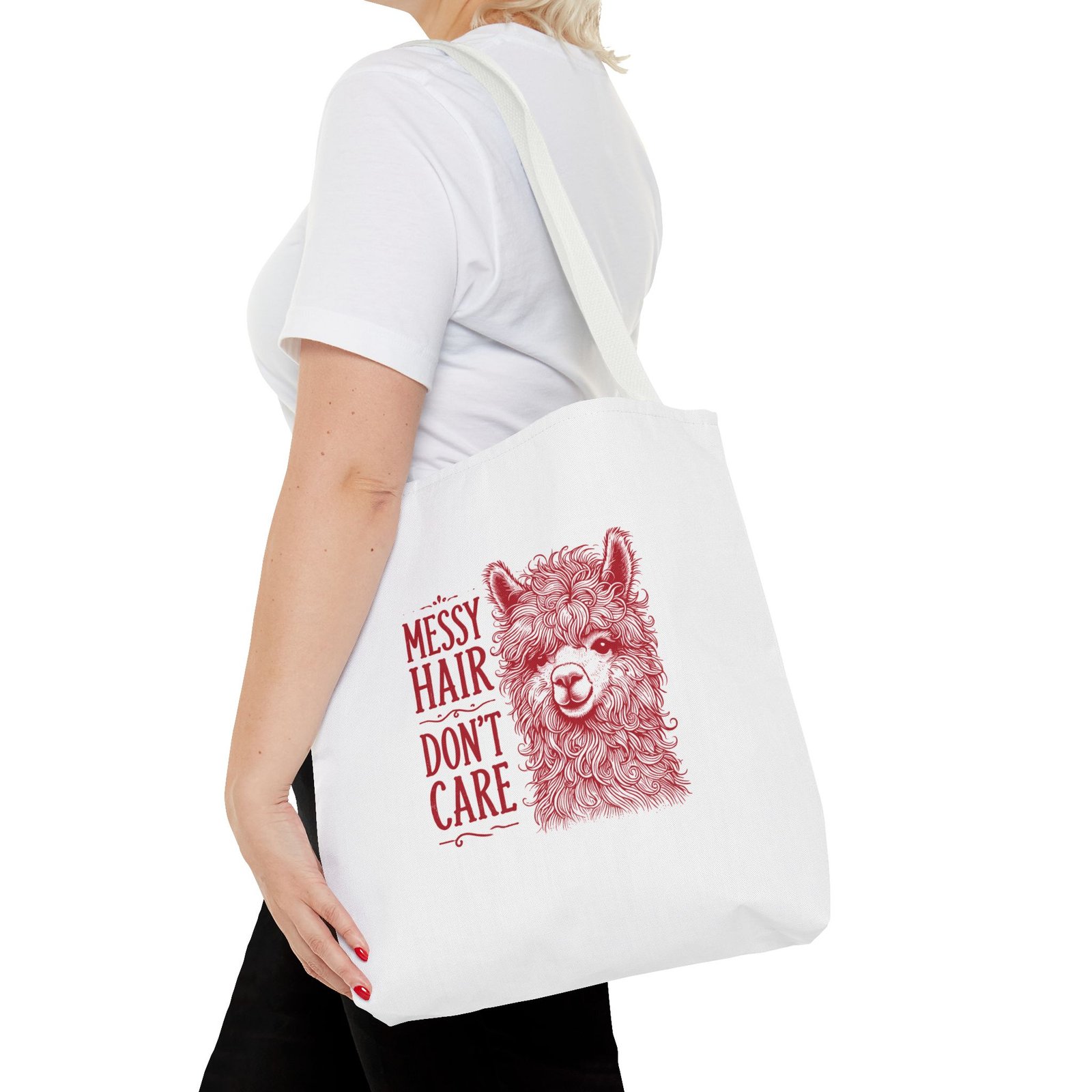 Messy Hair Don’t Care Red Llama Face Graphic - Tote Bag - Image 8