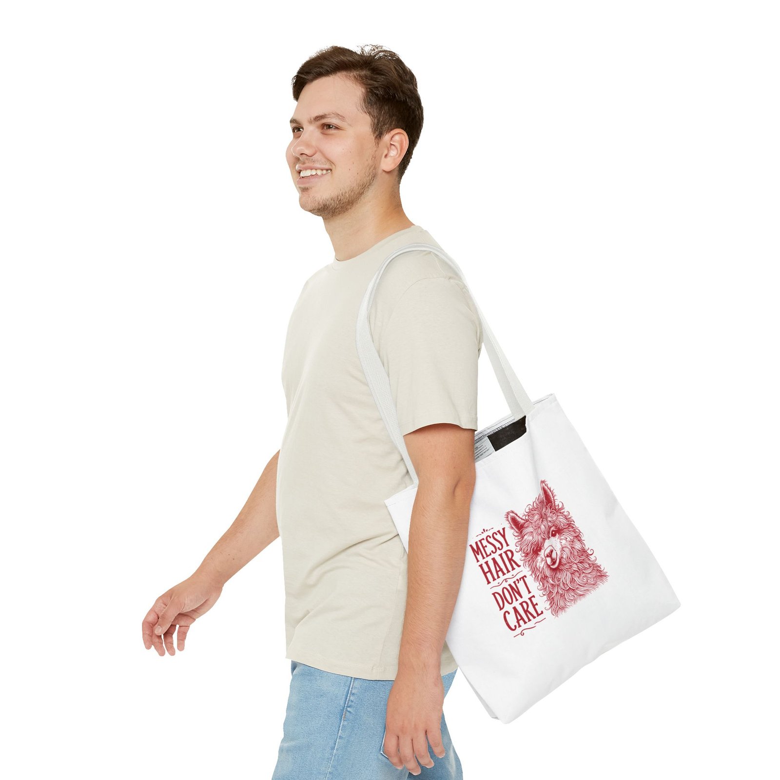 Messy Hair Don’t Care Red Llama Face Graphic - Tote Bag - Image 7