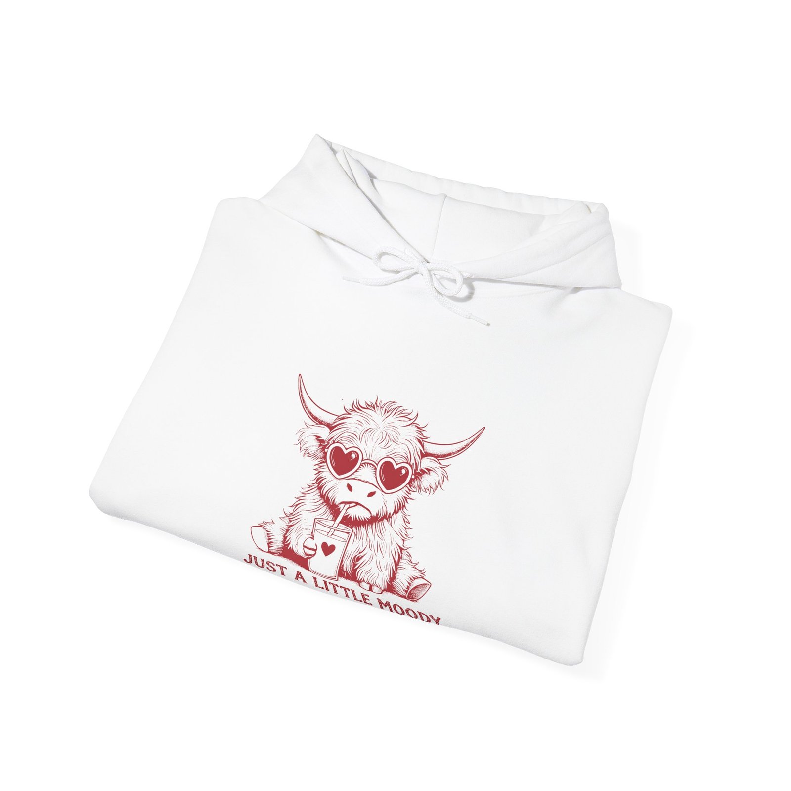 Just a Little Moody Red Cow Funny Cartoon Illustration - Hoodie - Image 4