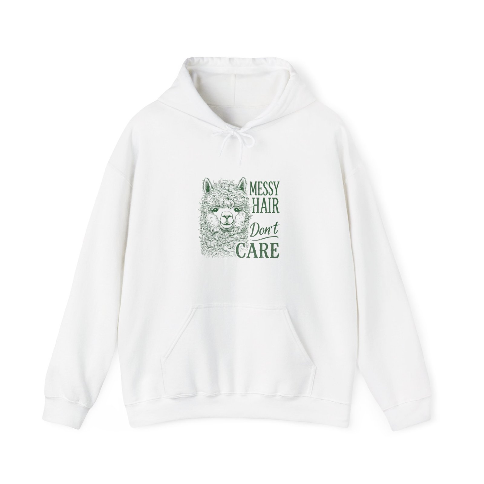 Messy Hair Don’t Care Playful Green Llama Illustration - Hoodie