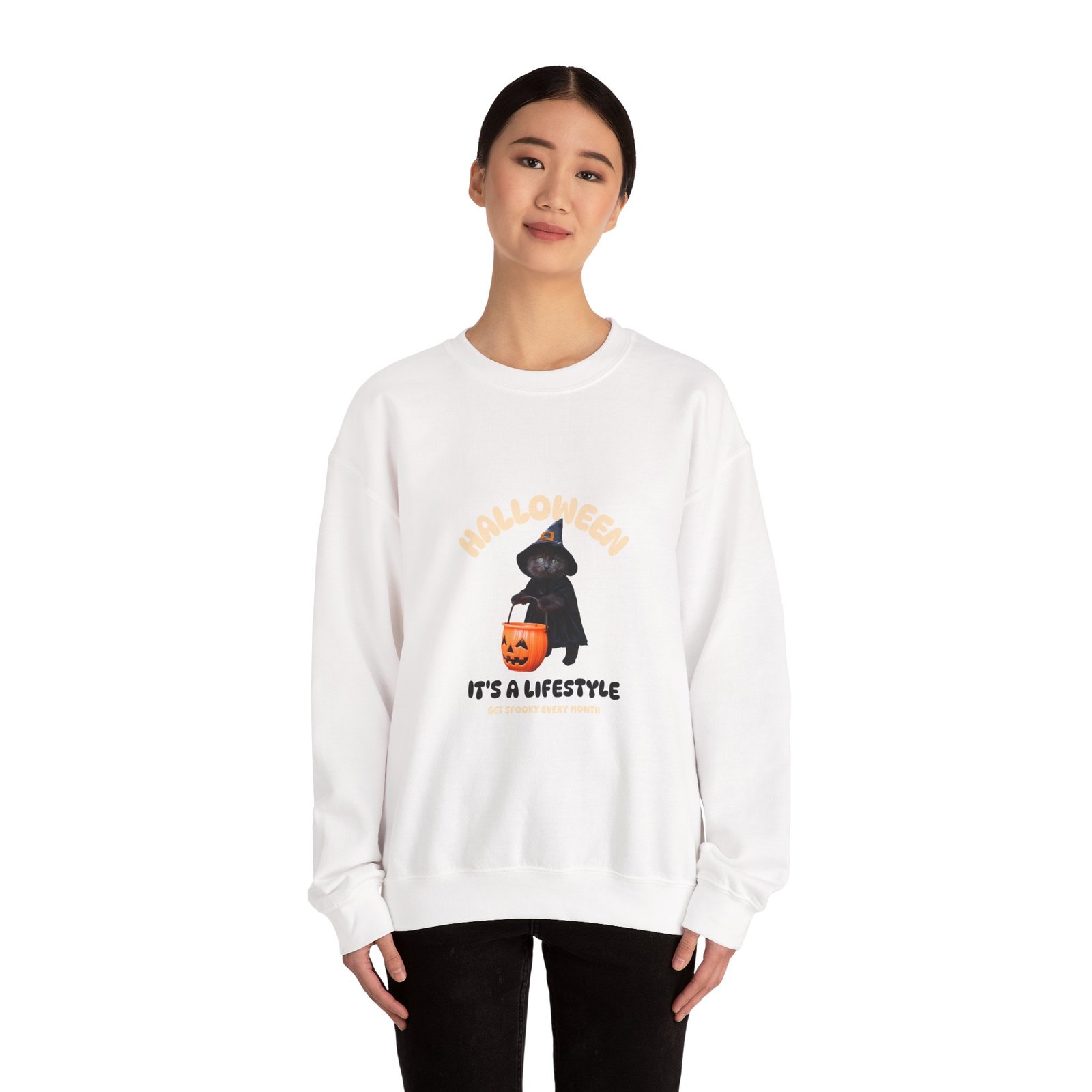 Halloween Lifestyle Cat with Spooky Elements Design - Sweatshirt - Image 4
