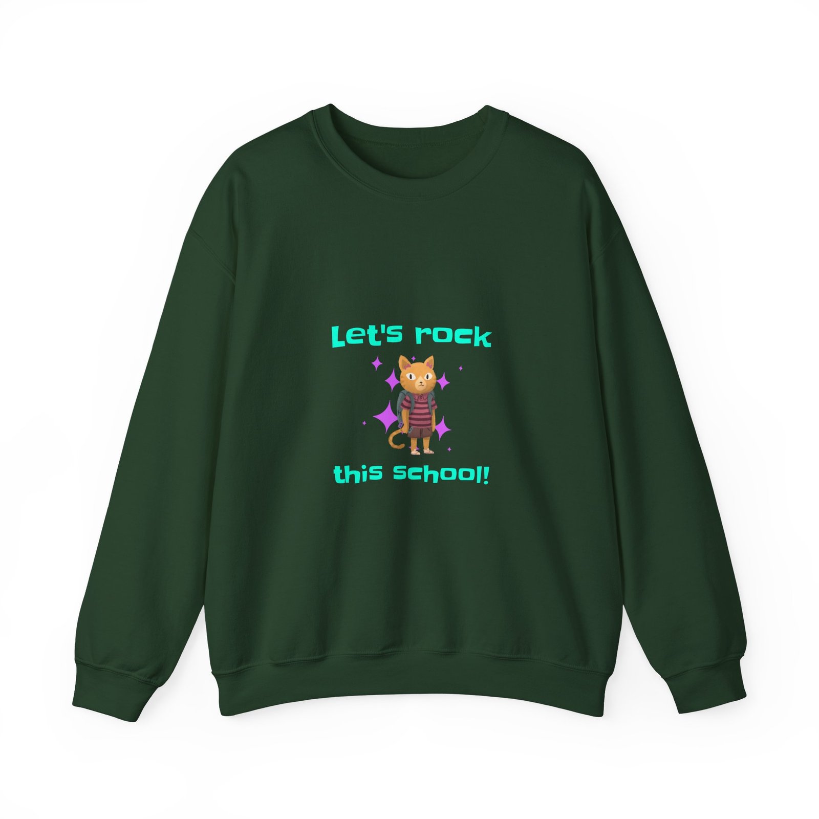 Playful Cat with Let’s Rock This School Graphic - Sweatshirt - Image 5