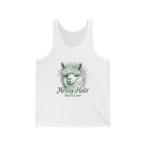 Messy Hair Don’t Care Green Llama Funny Cartoon Design - Tank Top