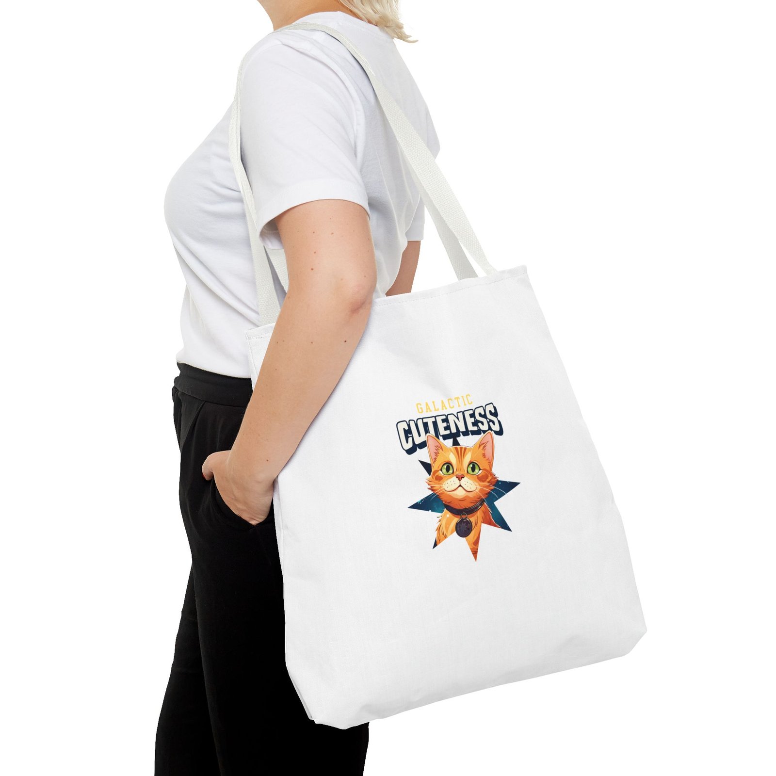 Galactic Cuteness Space Cat Floating in Colorful Cosmos - Tote Bag - Image 12