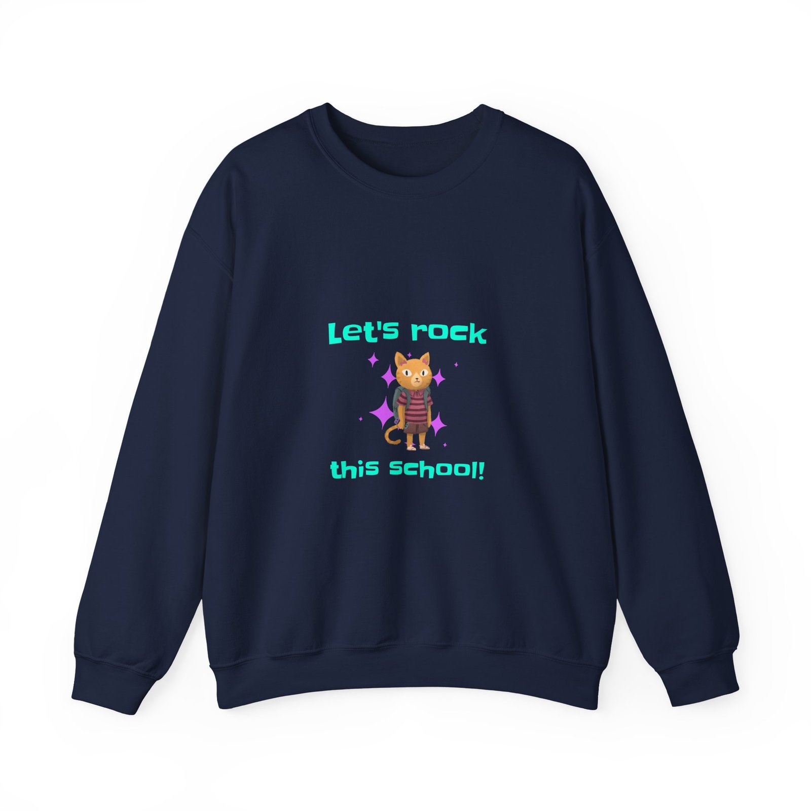Playful Cat with Let’s Rock This School Graphic - Sweatshirt - Image 9