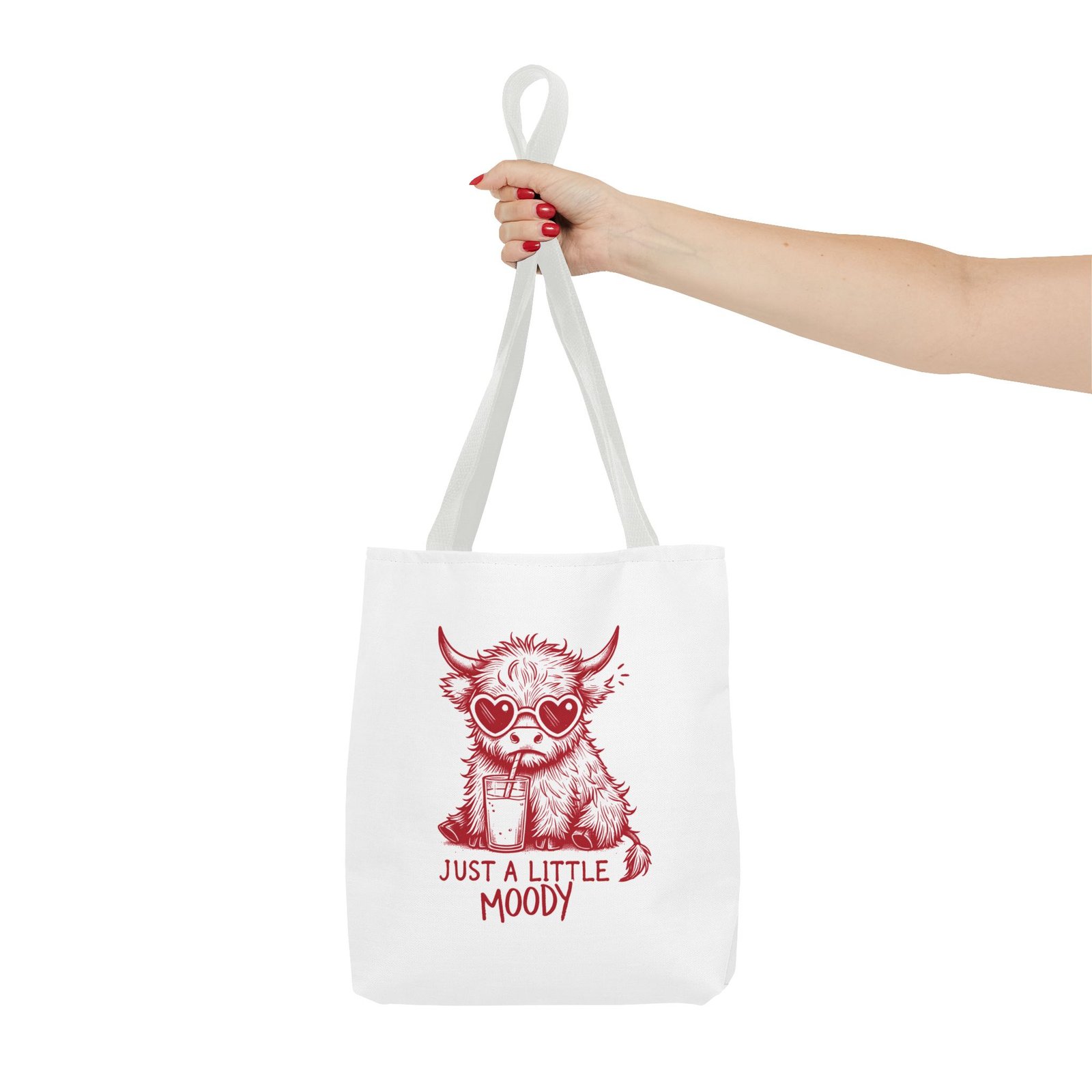 Just a Little Moody Red Cow Drinking Milk Cartoon - Tote Bag - Image 4