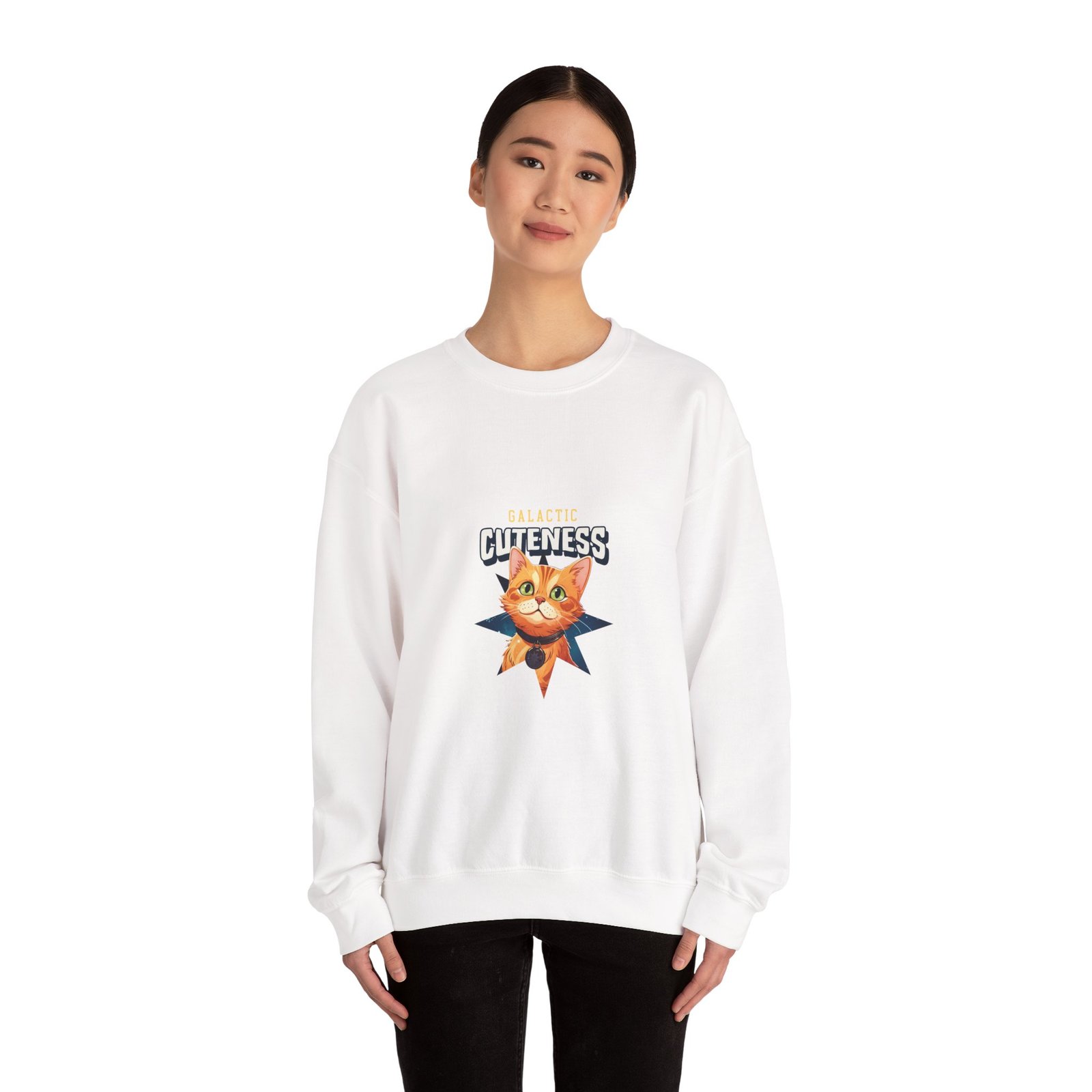 Galactic Cuteness Space Cat Floating in Colorful Cosmos - Sweatshirt - Image 4