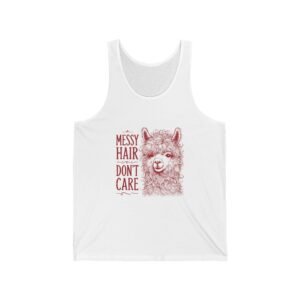 Messy Hair Don’t Care Red Llama Face Graphic - Tank Top
