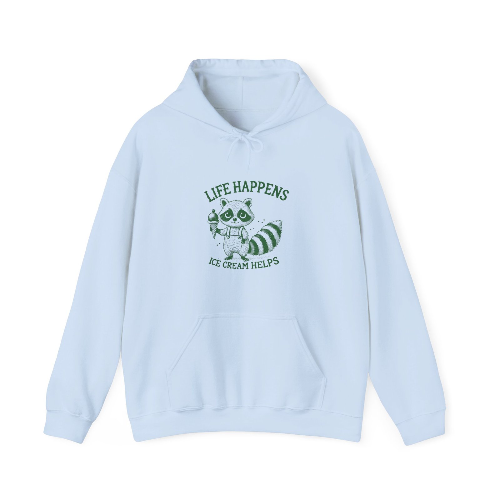 Life Happens Ice Cream Helps Green Raccoon Illustration - Hoodie - Image 9