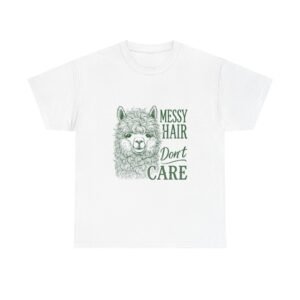 Messy Hair Don’t Care Playful Green Llama Illustration - T-shirt
