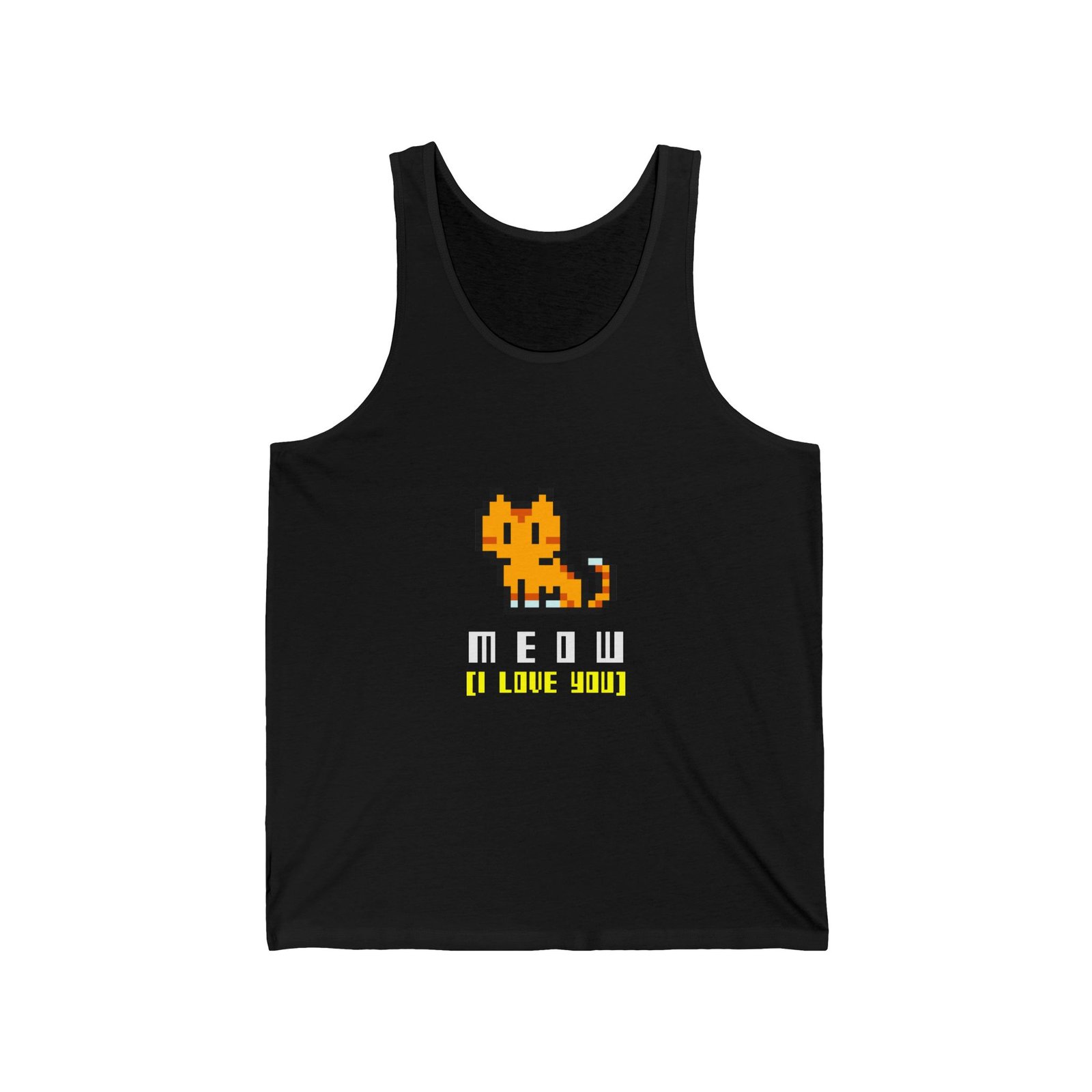 Pixel Art Cat with Heart Icon and Cute Meow Message - Tank Top