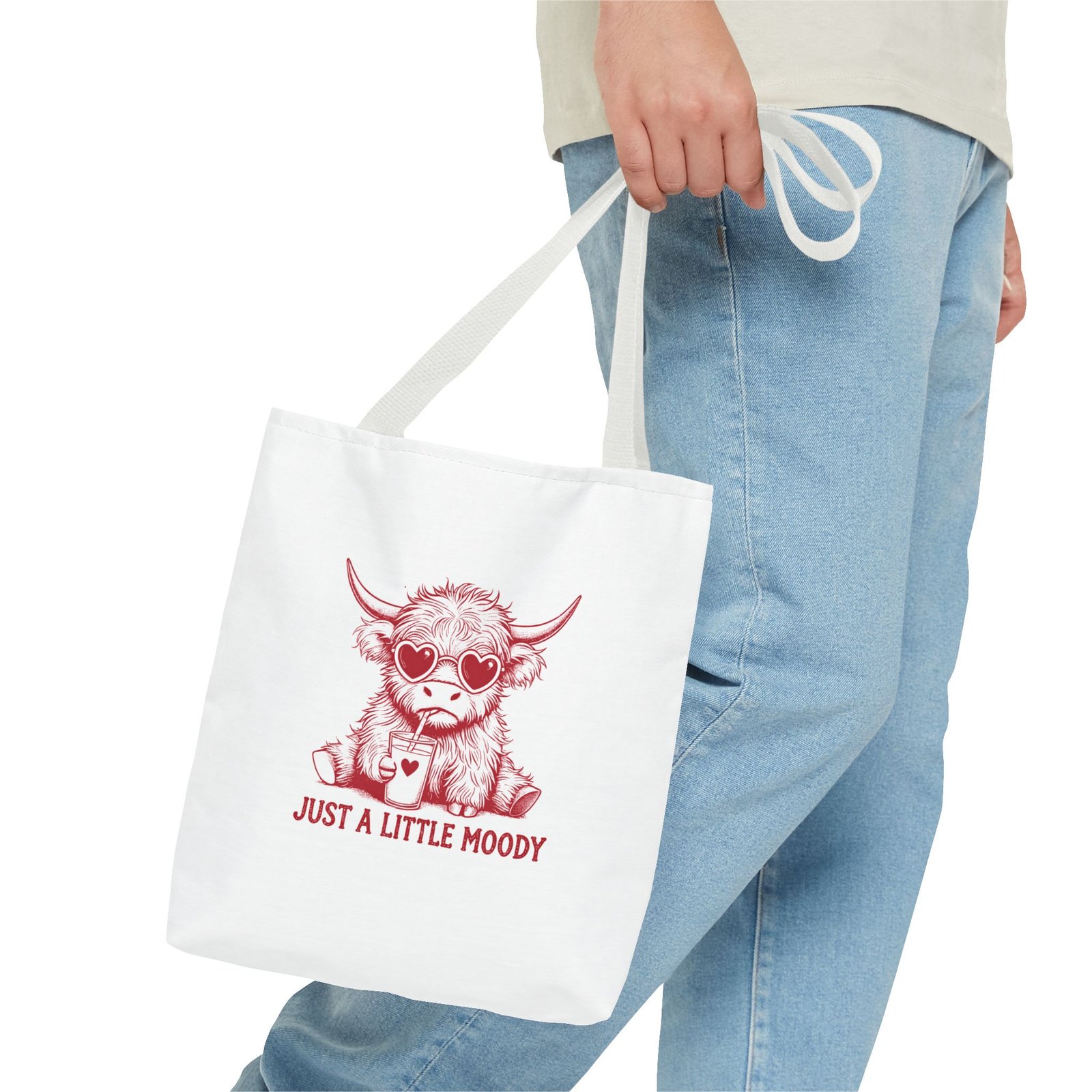 Just a Little Moody Red Cow Funny Cartoon Illustration - Tote Bag - Image 3