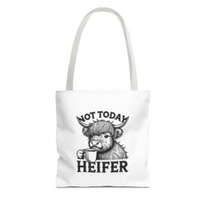 Not Today Heifer Black Cow Drinking Coffee Humorous Design - Tote Bag