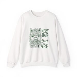 Messy Hair Don’t Care Playful Green Llama Illustration - Sweatshirt