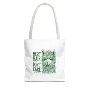 Messy Hair Don’t Care Cute Green Llama Face Illustration - Tote Bag