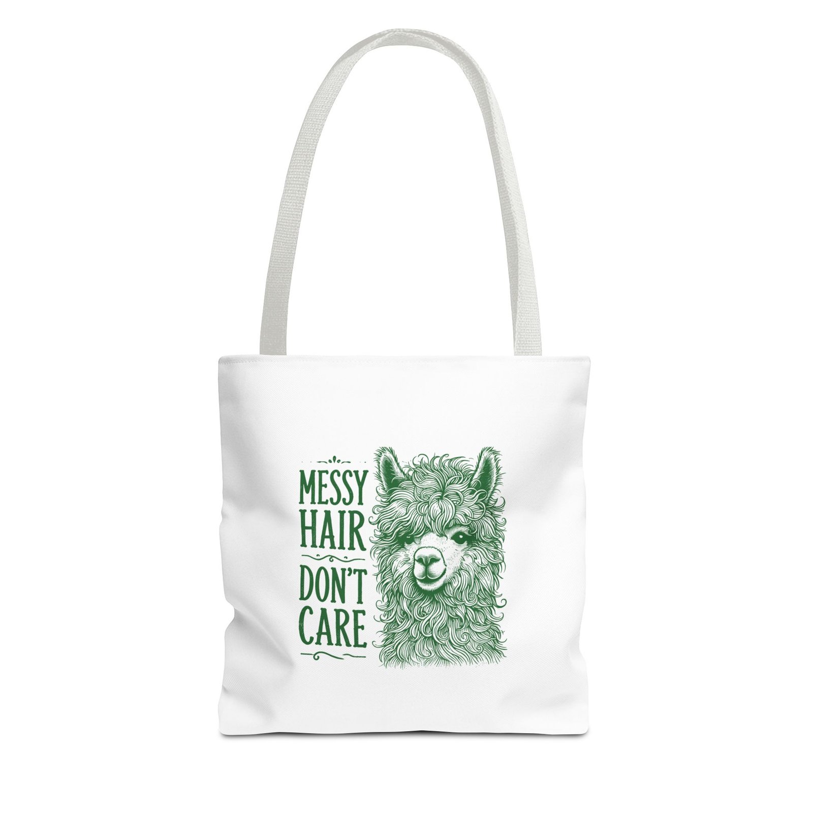 Messy Hair Don’t Care Cute Green Llama Face Illustration - Tote Bag