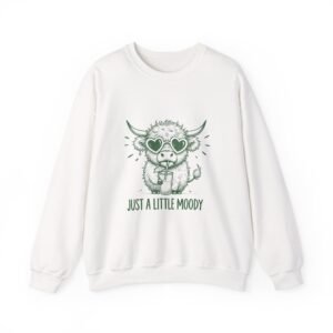 Just a Little Moody Green Cow Illustration in Summer Scene - Sweatshirt