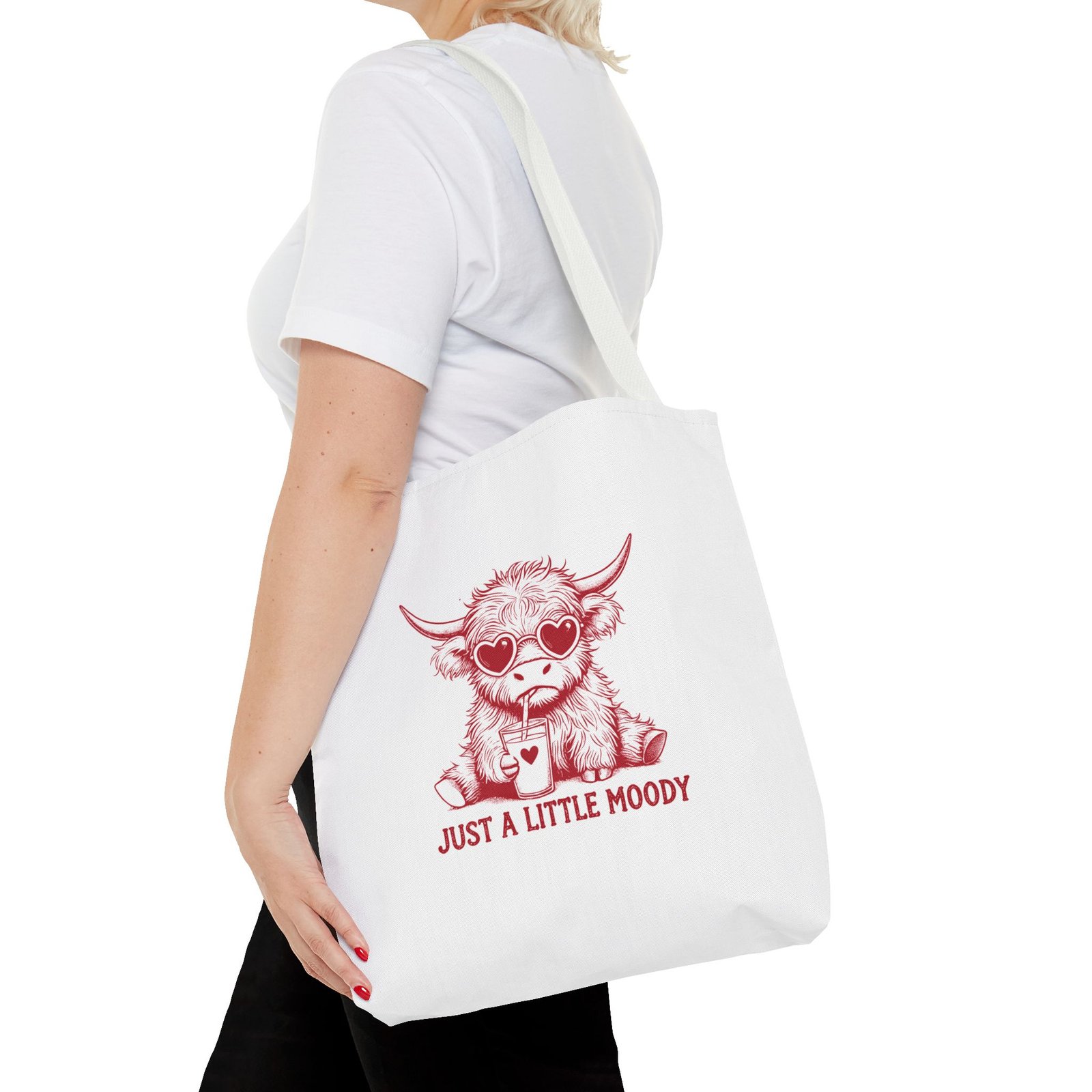 Just a Little Moody Red Cow Funny Cartoon Illustration - Tote Bag - Image 8