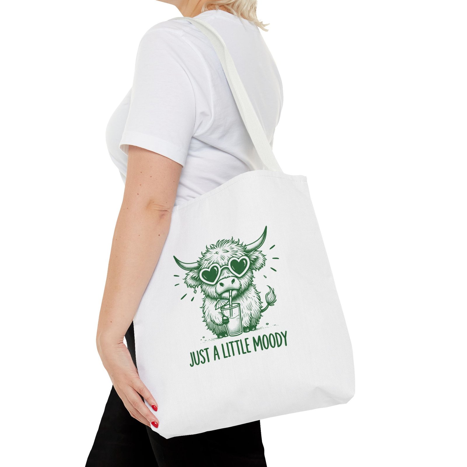 Just a Little Moody Green Cow Illustration in Summer Scene - Tote Bag - Image 8