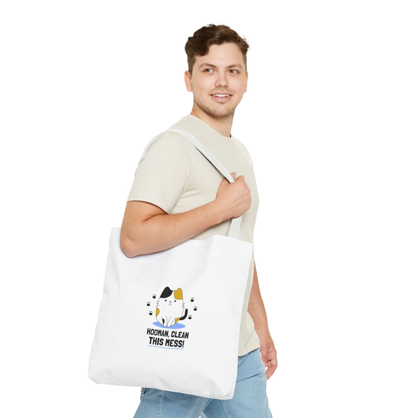 Hooman Clean This Mess Cat Funny Humorous Pet Illustration - Tote Bag - Image 11