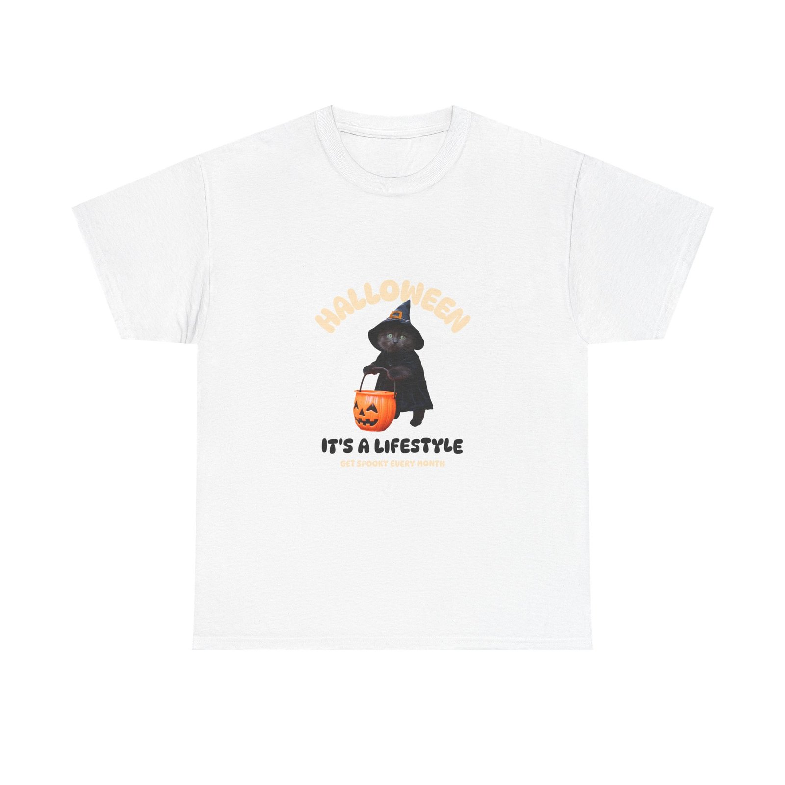 Halloween Lifestyle Cat with Spooky Elements Design - T-shirt