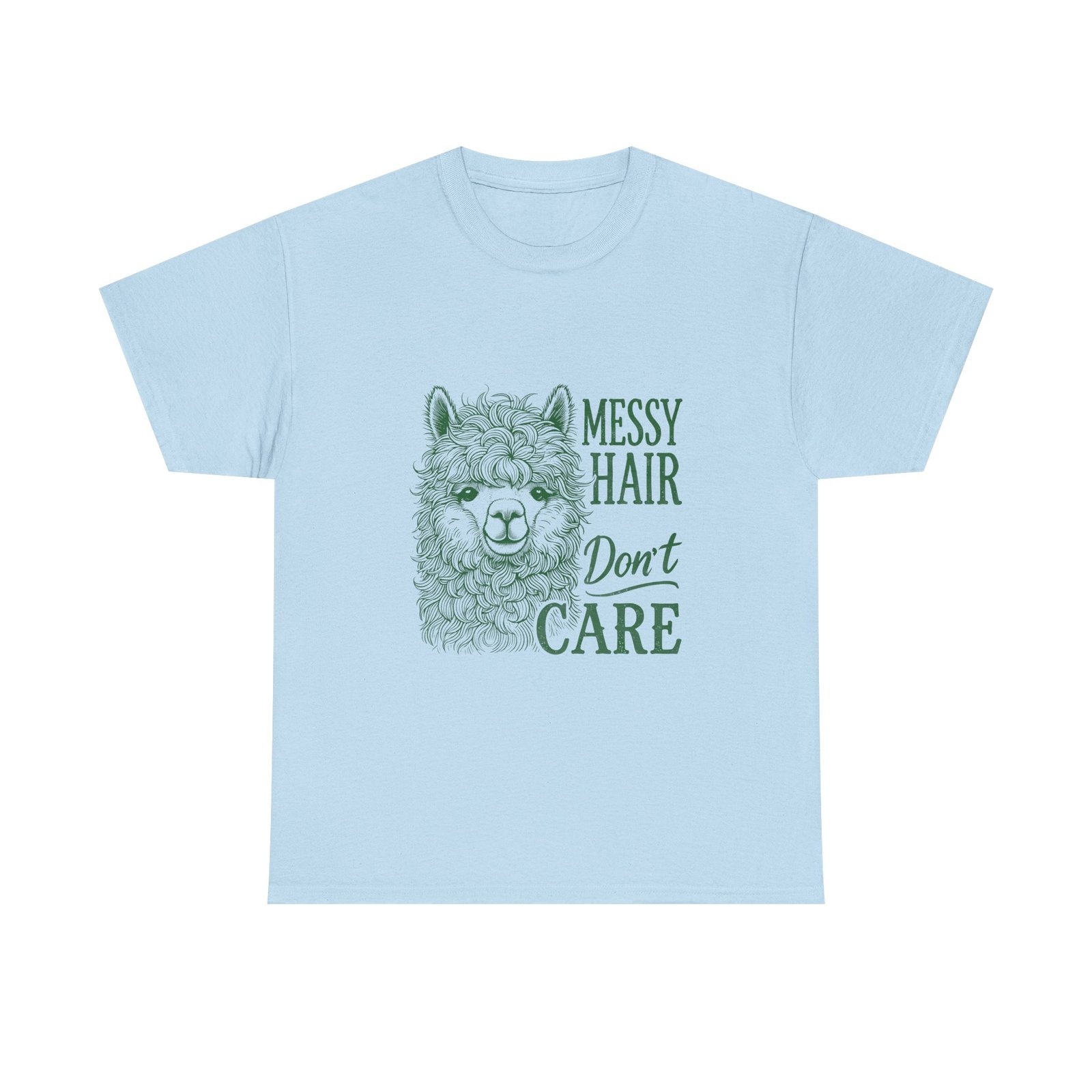 Messy Hair Don’t Care Playful Green Llama Illustration - T-shirt - Image 9