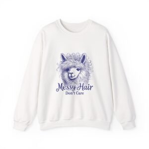 Messy Hair Don’t Care Blue Llama Funny Illustration - Sweatshirt
