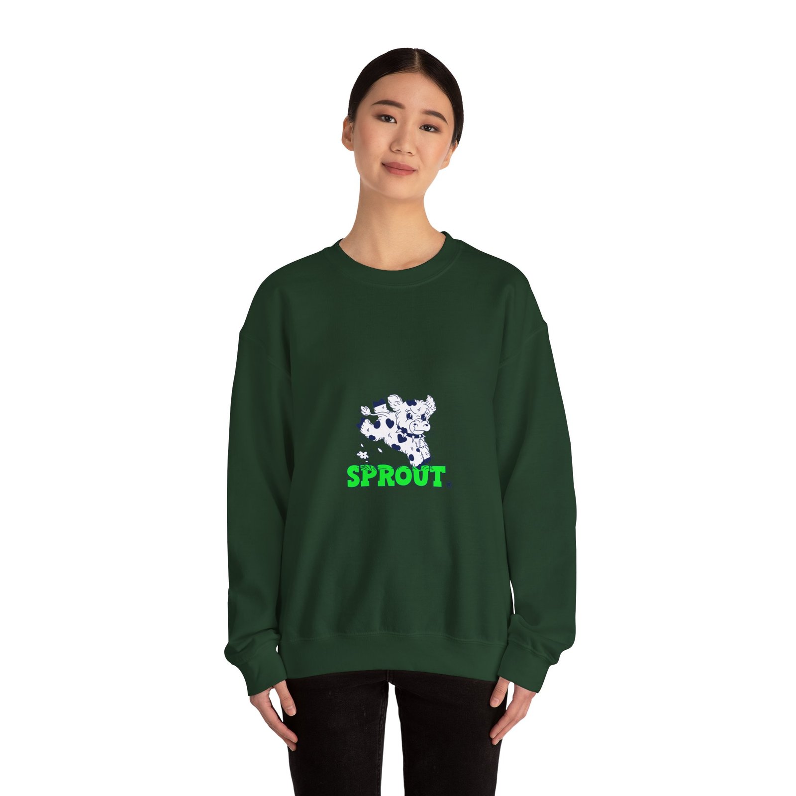 Whimsical Sprout Cow Illustration in Fresh Green Tones - Sweatshirt - Image 8