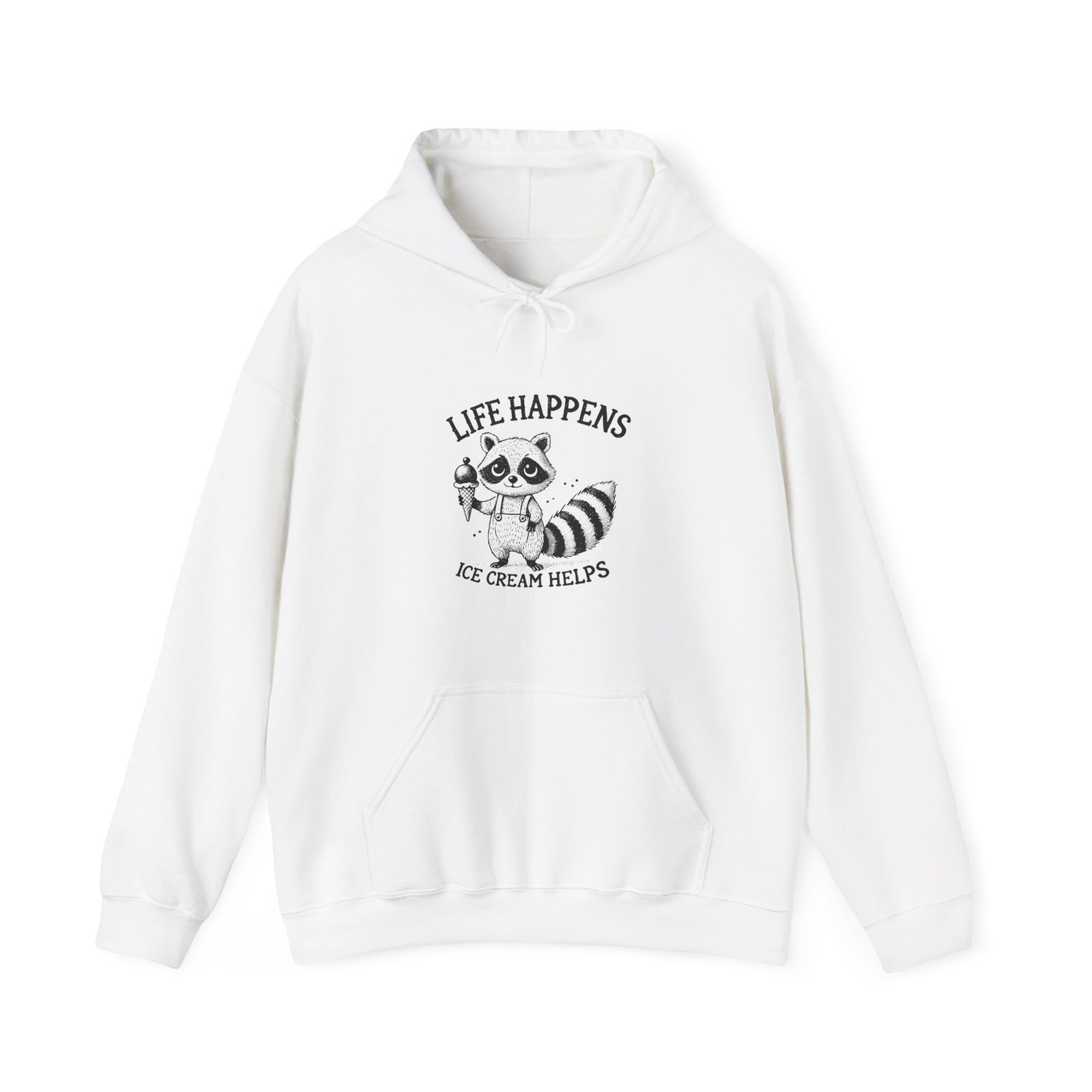 Life Happens Ice Cream Helps Black Raccoon Graphic Design - Hoodie