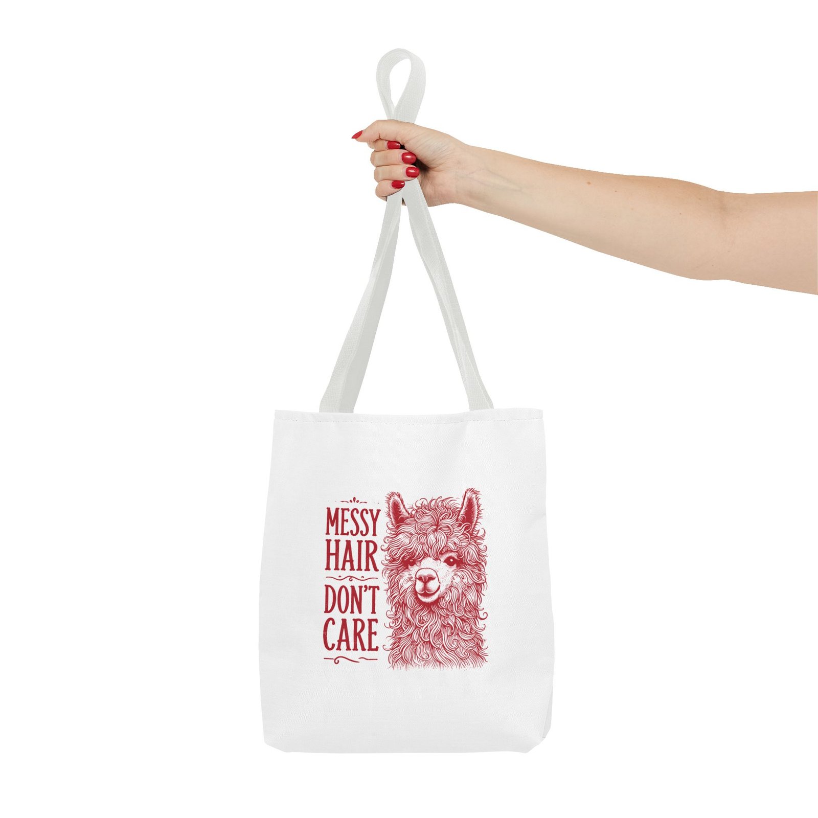 Messy Hair Don’t Care Red Llama Face Graphic - Tote Bag - Image 4
