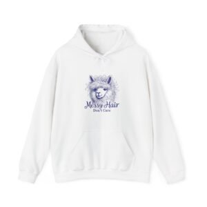 Messy Hair Don’t Care Blue Llama Funny Illustration - Hoodie