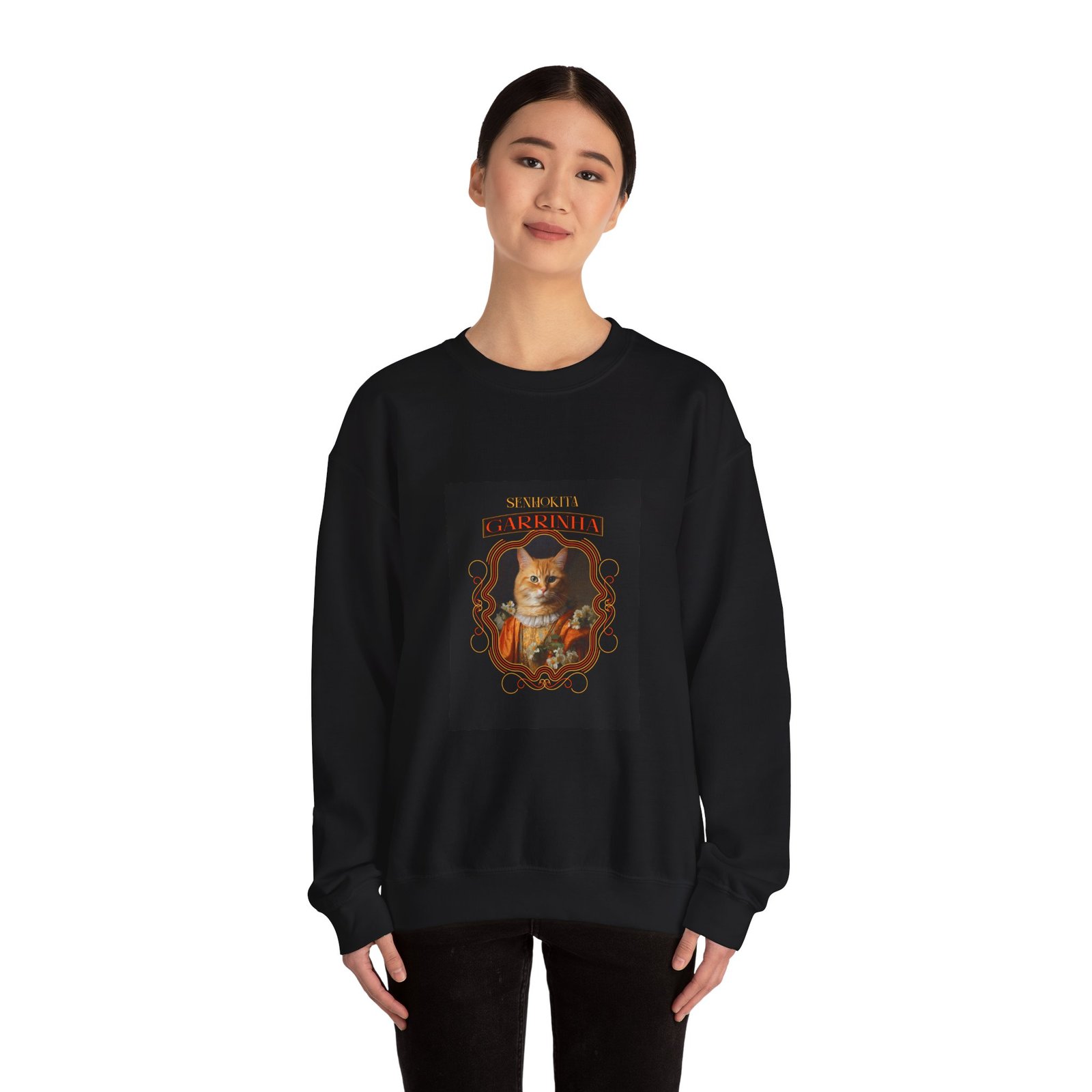 Garrinha Cat Regal Pose with Elegant Crown Illustration - Sweatshirt - Image 4