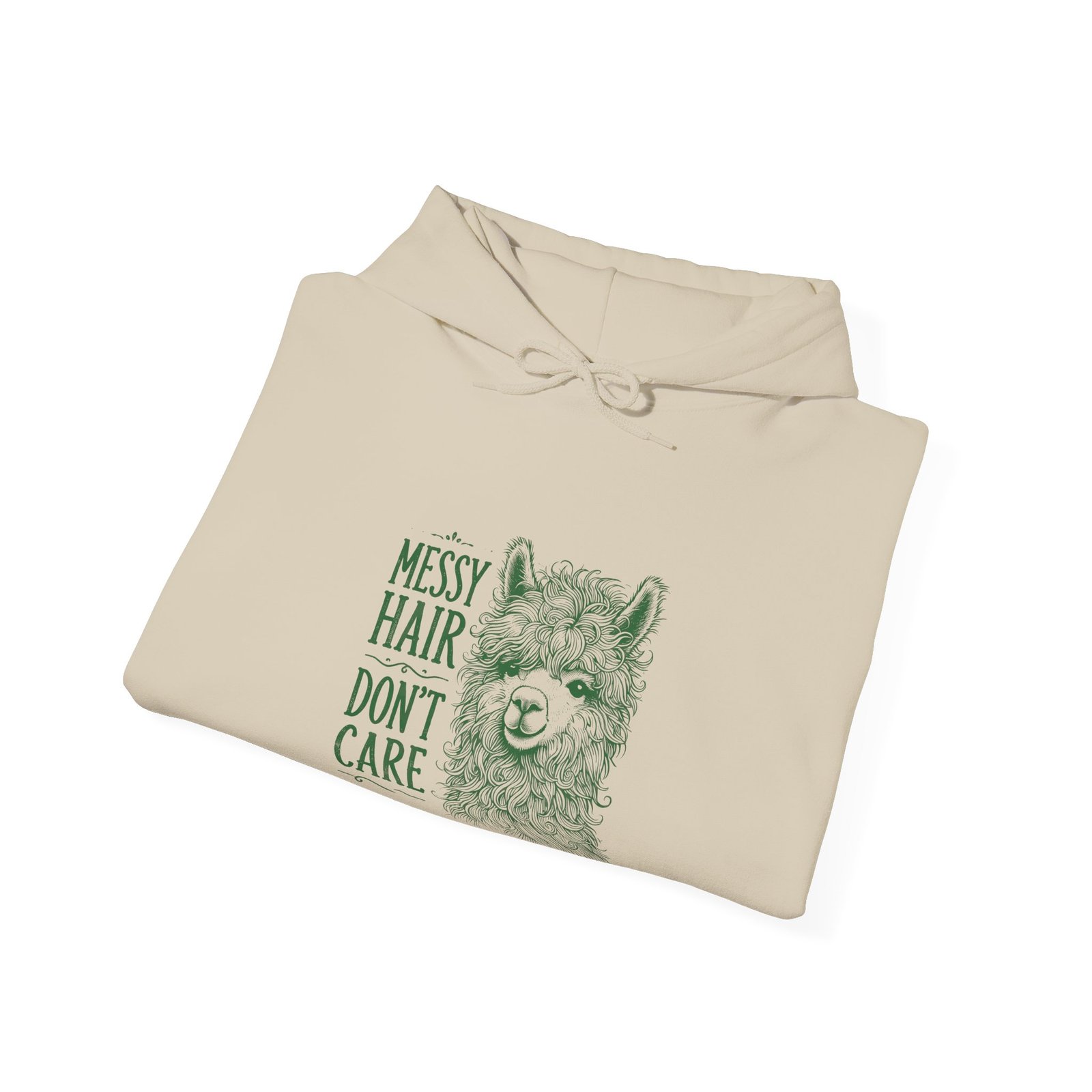 Messy Hair Don’t Care Cute Green Llama Face Illustration - Hoodie - Image 8