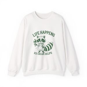 Life Happens Ice Cream Helps Green Raccoon Illustration - Sweatshirt
