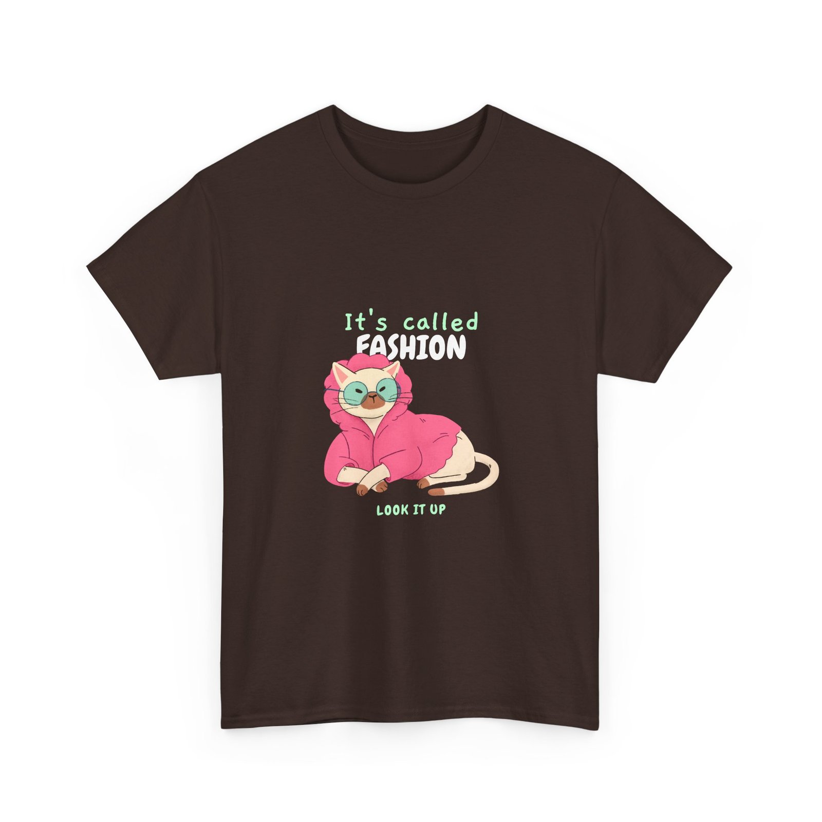Chic Cat with "It's Called Fashion Look It Up" Typography - T-shirt - Image 3