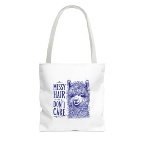 Messy Hair Don’t Care Blue Llama Face Illustration - Tote Bag