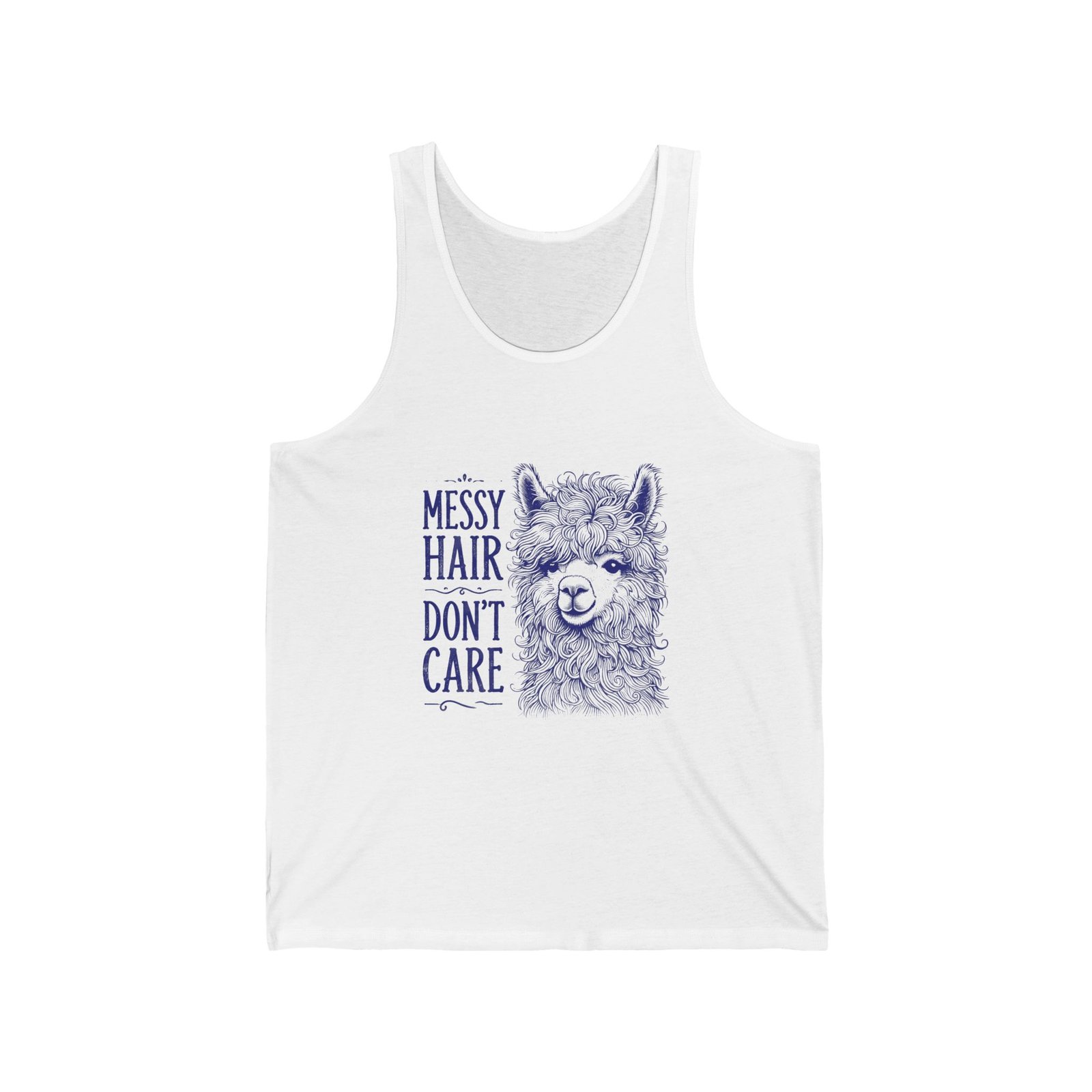 Messy Hair Don’t Care Blue Llama Face Illustration - Tank Top