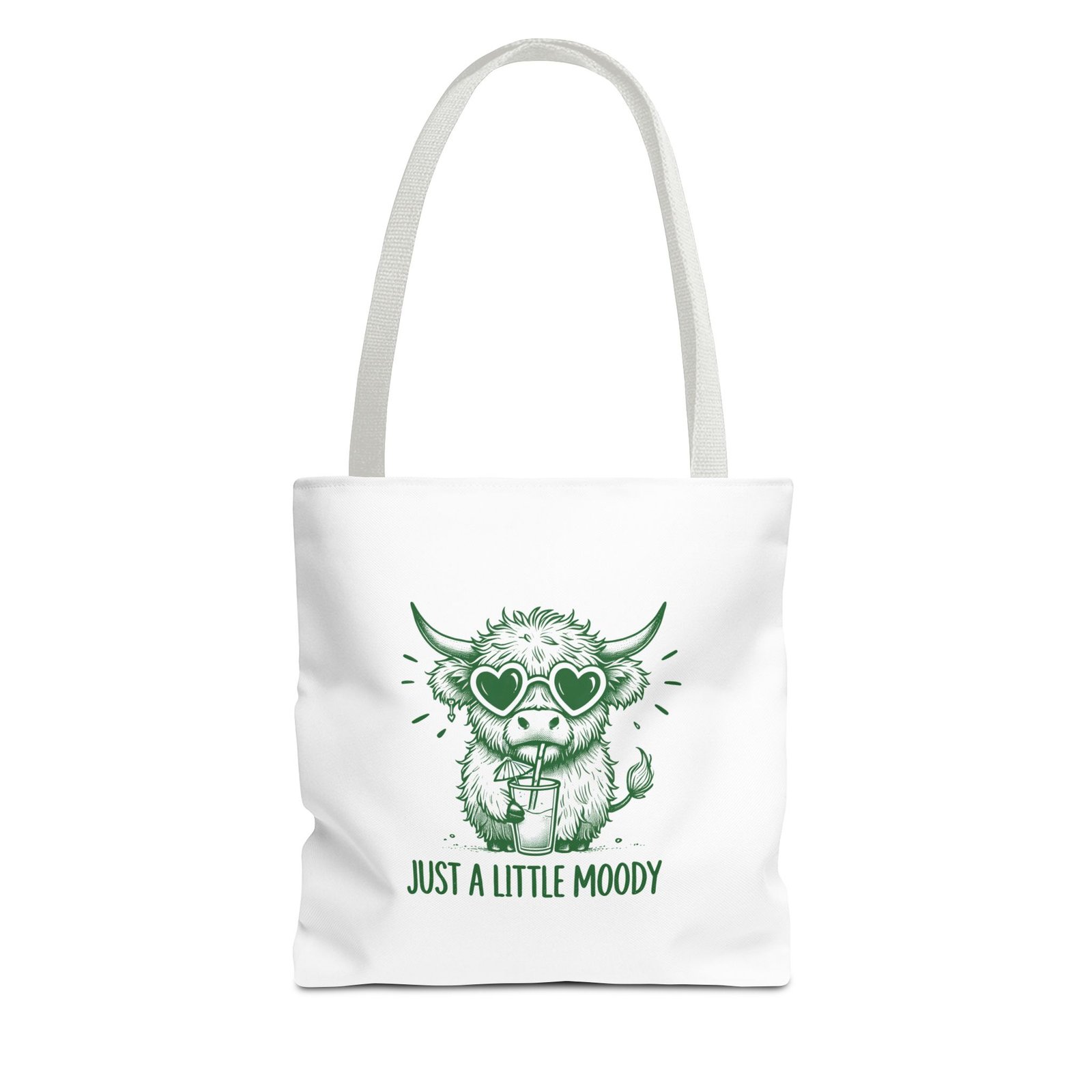 Just a Little Moody Green Cow Illustration in Summer Scene - Tote Bag