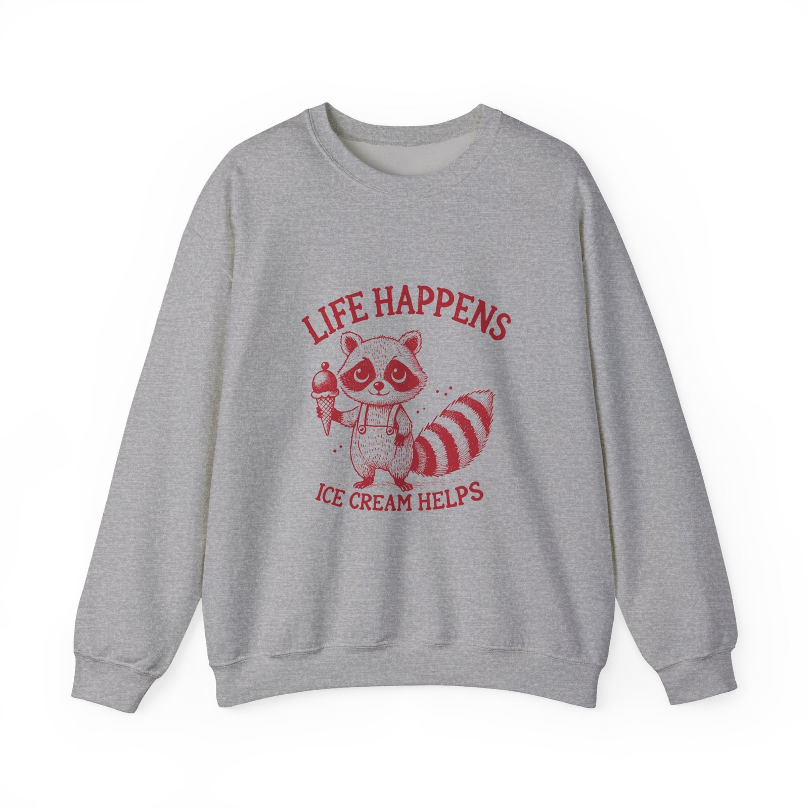 Life Happens Ice Cream Helps Cute Red Raccoon Illustration - Sweatshirt - Image 9