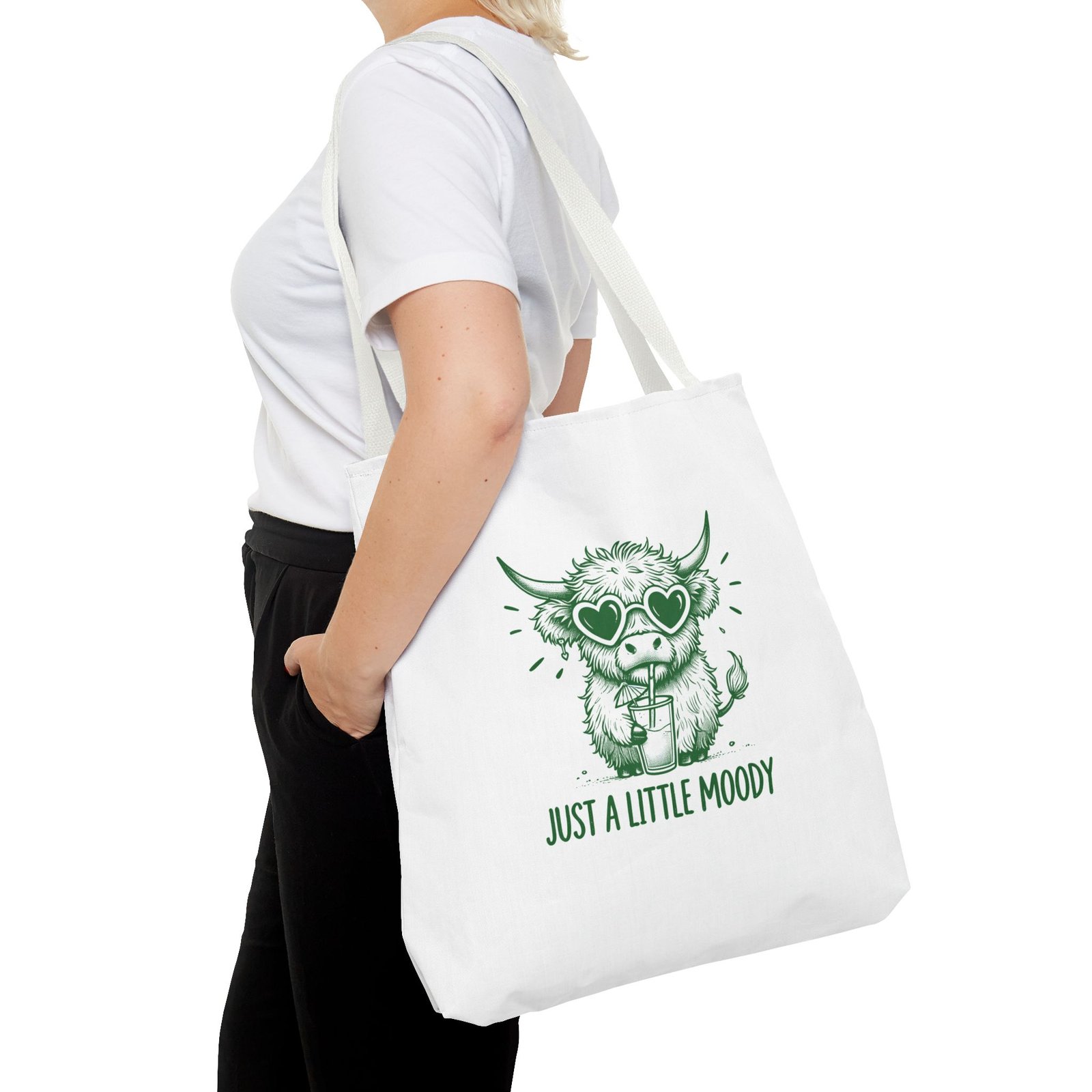 Just a Little Moody Green Cow Illustration in Summer Scene - Tote Bag - Image 12