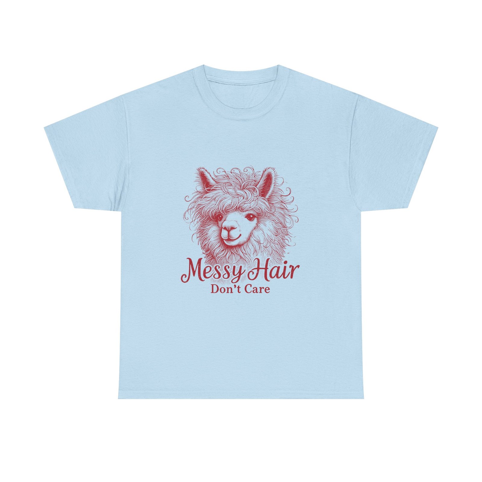 Messy Hair Don’t Care Red Llama Funny Cartoon Design - T-shirt - Image 9