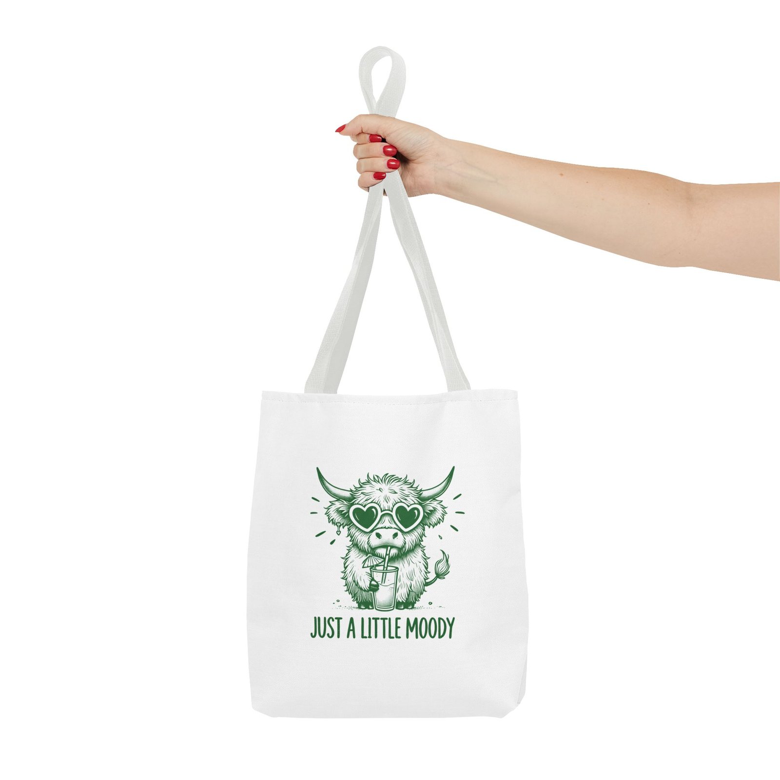 Just a Little Moody Green Cow Illustration in Summer Scene - Tote Bag - Image 4