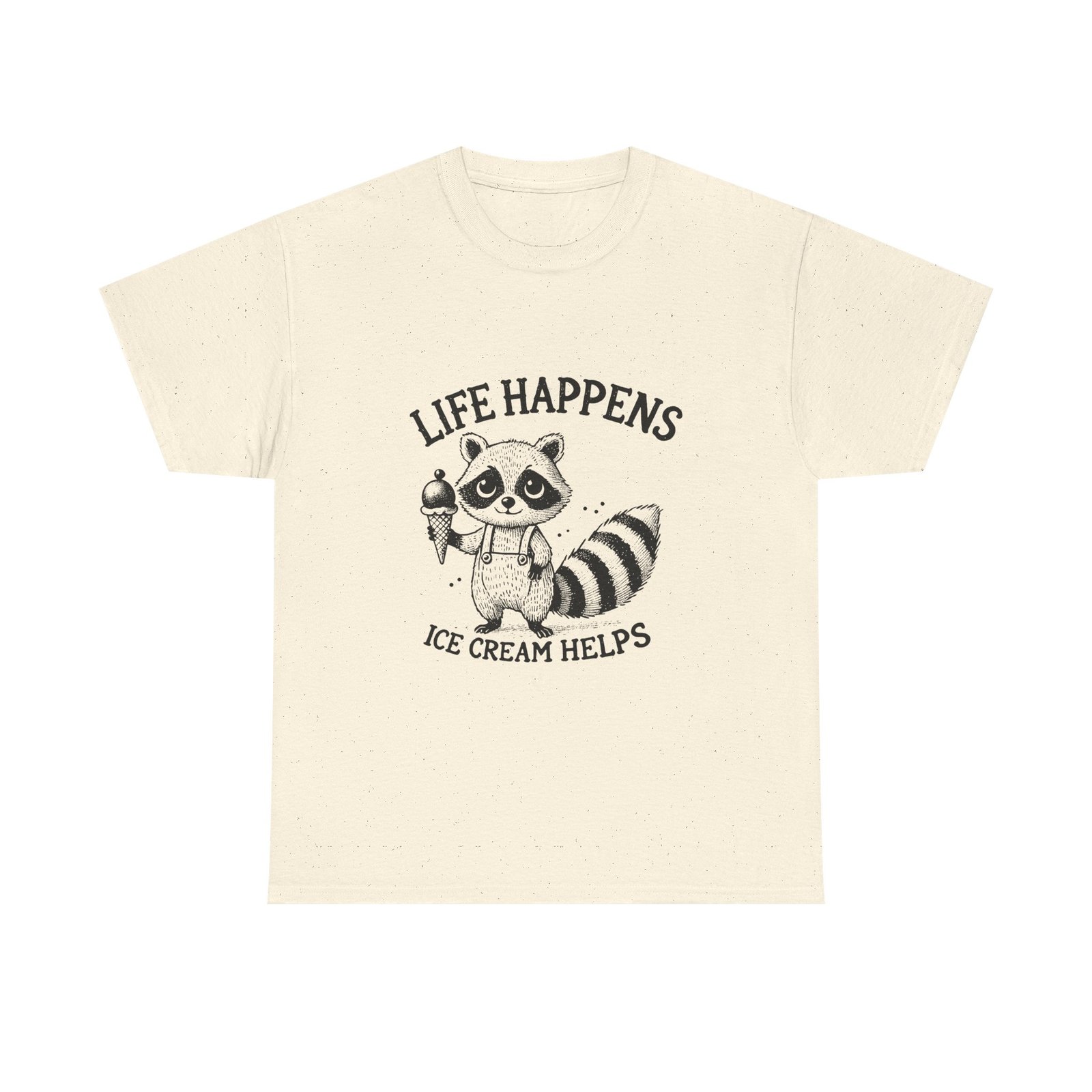 Life Happens Ice Cream Helps Black Raccoon Graphic Design - T-shirt - Image 5