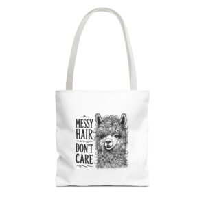 Messy Hair Don’t Care Black Llama Face Illustration - Tote Bag