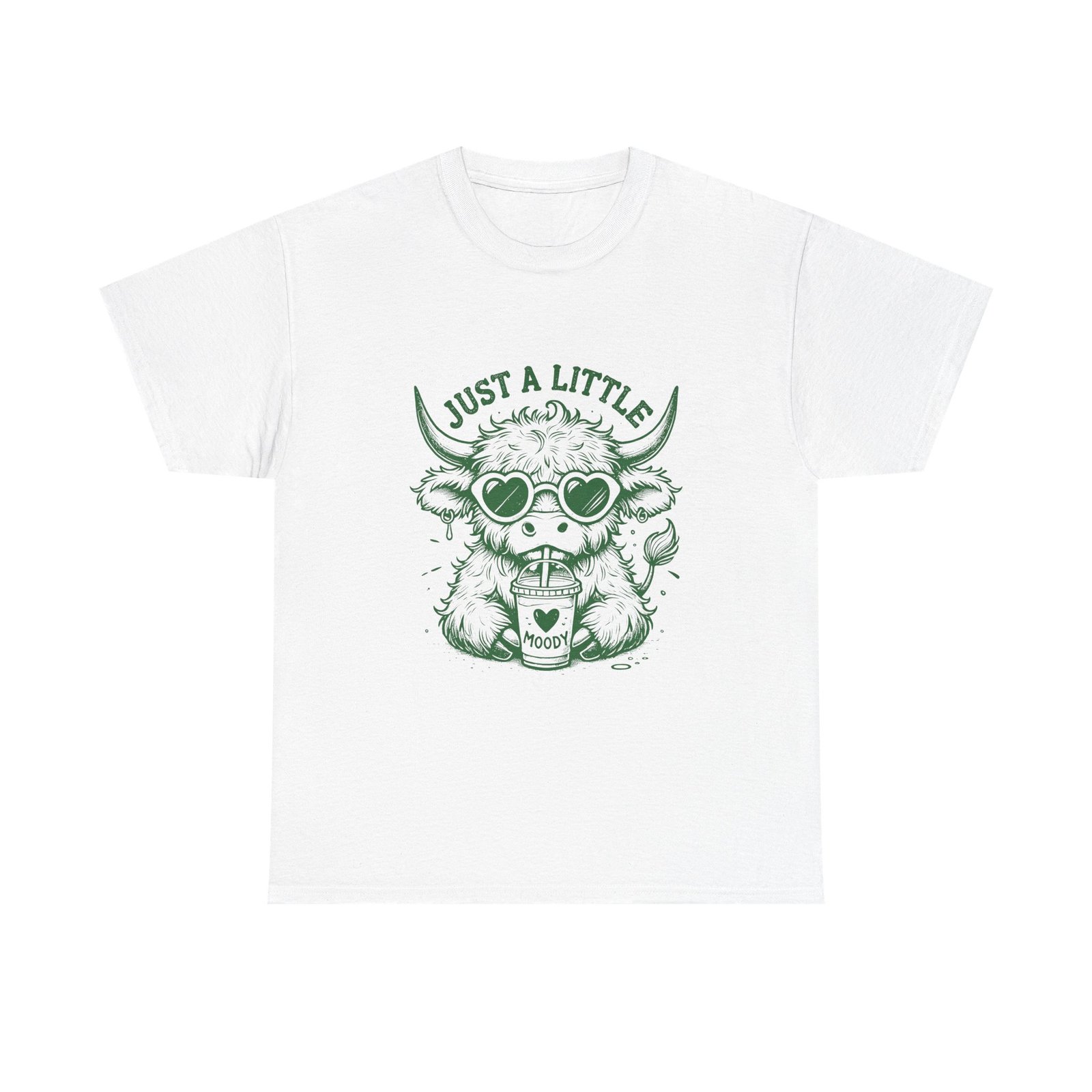 Just a Little Moody Green Cow Wearing Sunglasses Illustration - T-shirt