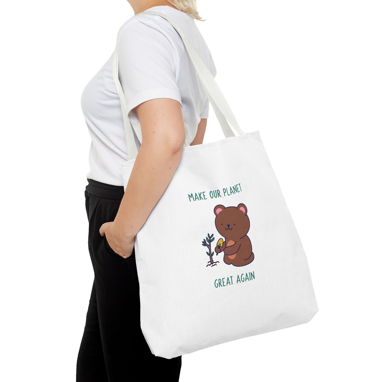 Make Our Planet Great Again Caring Bear Environmental Design - Tote Bag - Image 12
