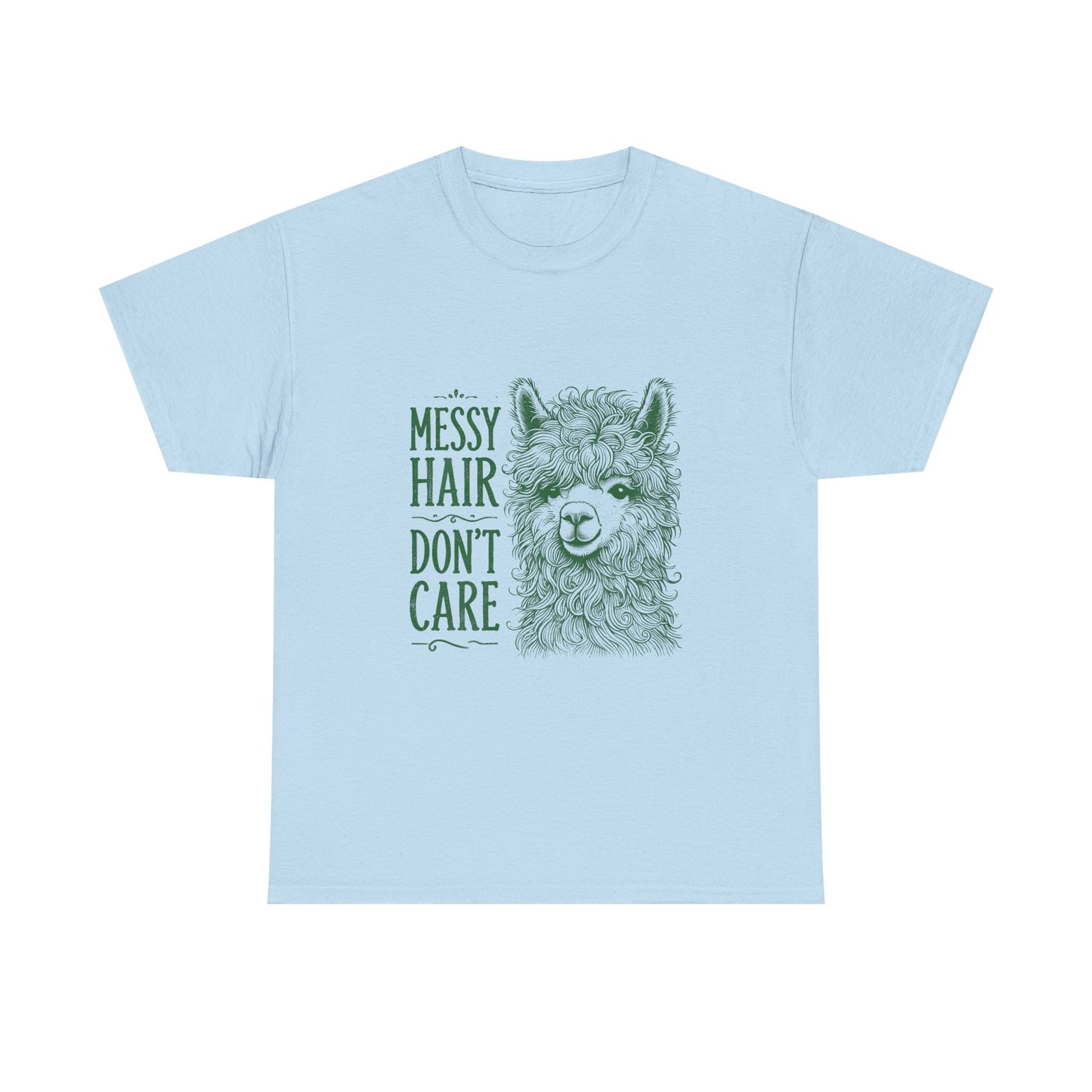 Messy Hair Don’t Care Cute Green Llama Face Illustration - T-shirt - Image 9