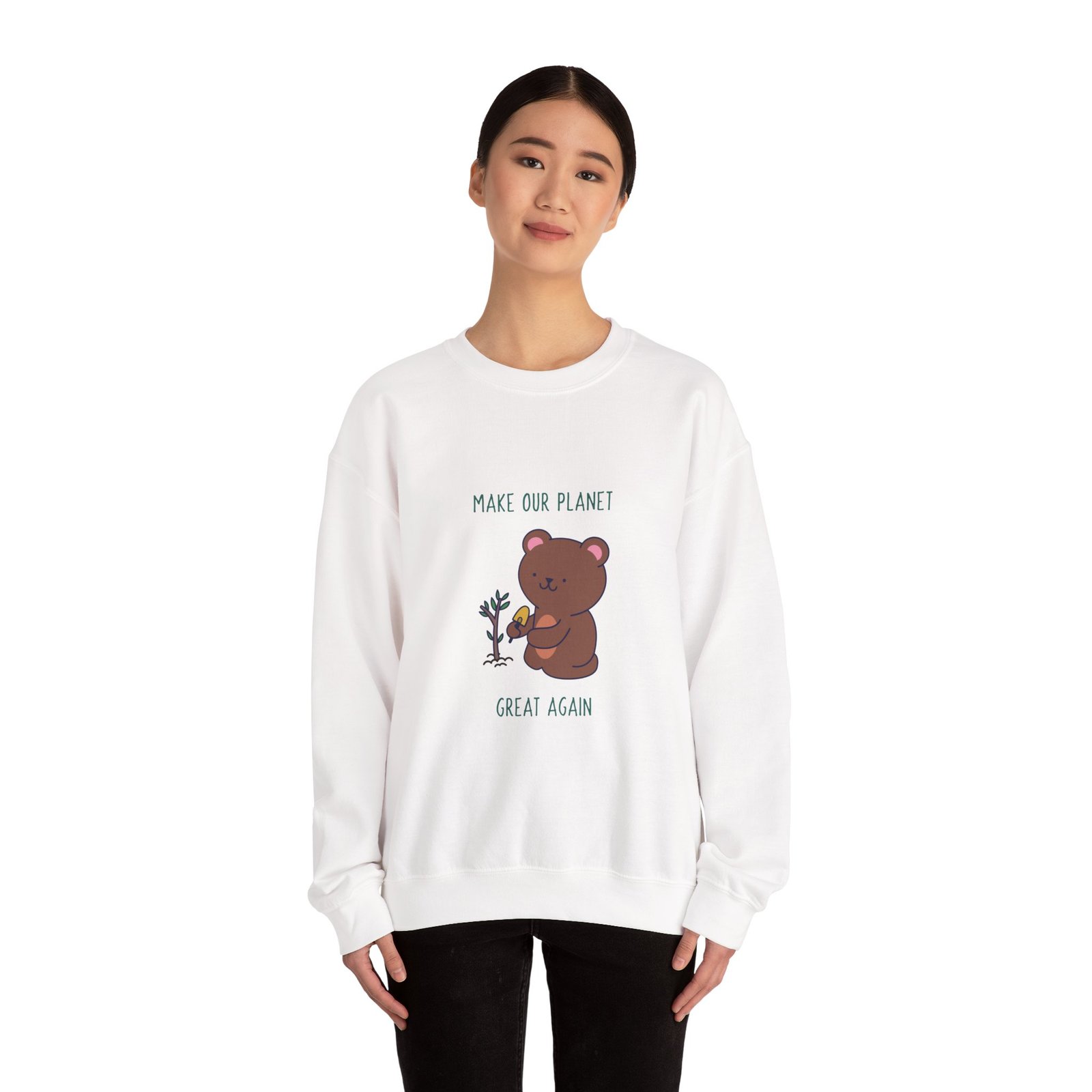 Make Our Planet Great Again Caring Bear Environmental Design - Sweatshirt - Image 4